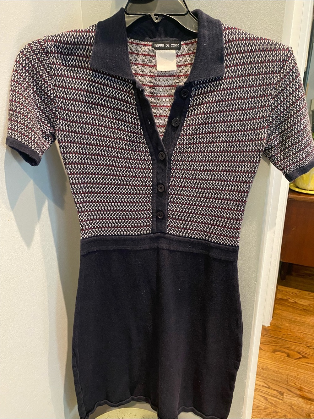 Esprit Navy and Burgundy Knit Polo Dress